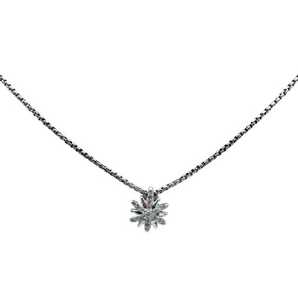 David Yurman Small Starburst Diamond 10mm Sterling Silver Necklace 18" - Picture 2 of 7